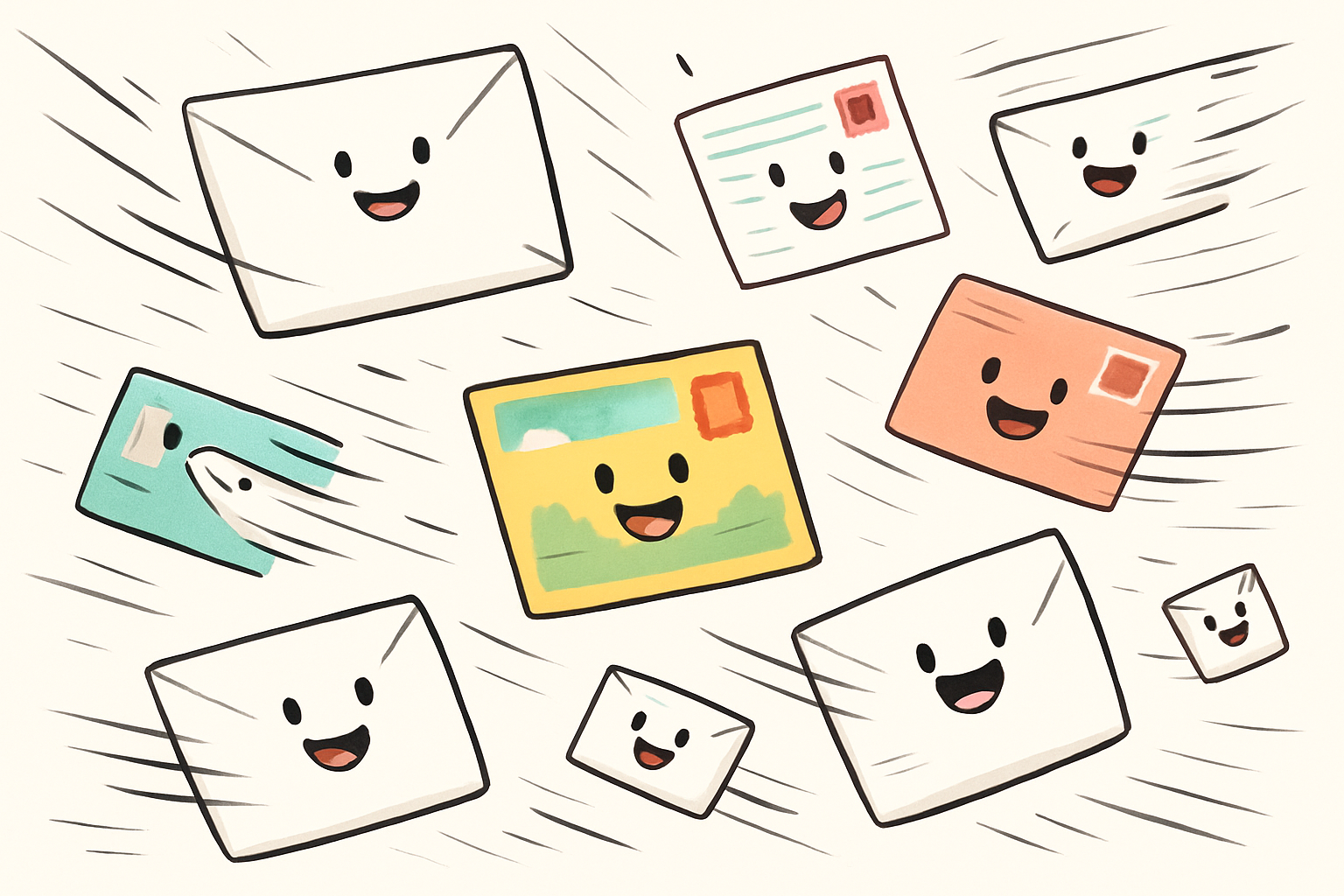 a bunch of animated mail flying around